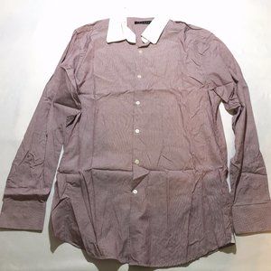 Theory Red White Button Long Sleeve Shirt Sz 16